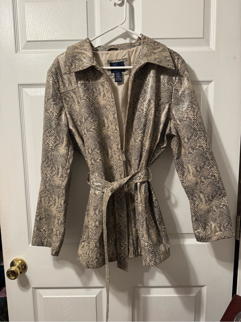 Venezia Snake-Print Belted Trench Coat in Neutral Tones